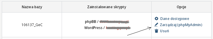 Przechodzenie do phpMyAdmin