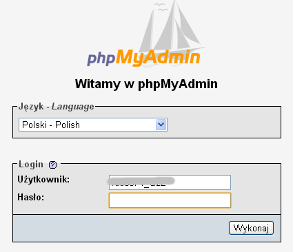 Logowanie do phpMyAdmin